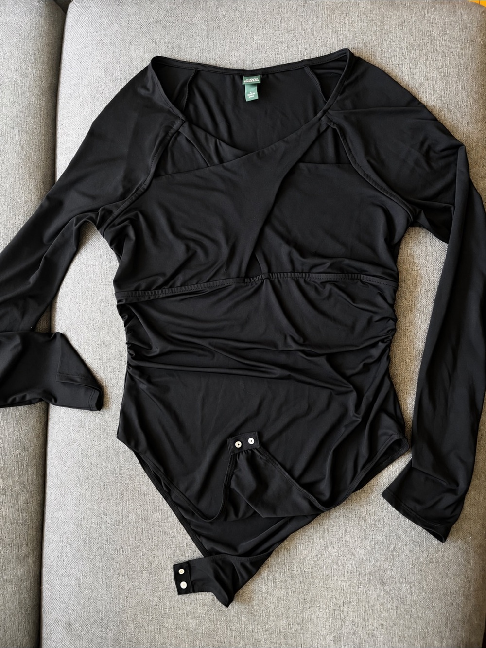 Wild Fable Black Crisscross Cutout Long Sleeve Bodysuit Womens Large